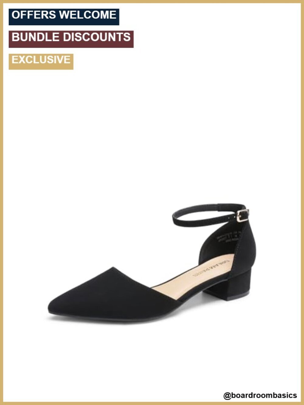Women's Low Heel Pointed Toe Dress Pumps with Ankle Strap